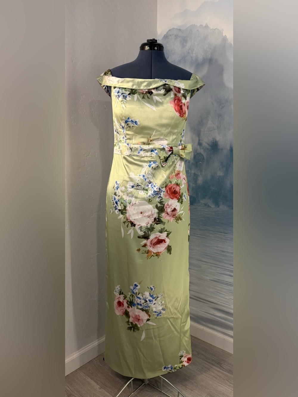 Fehaute Floral Bow-Detail Maxi Dress in Light Green #321